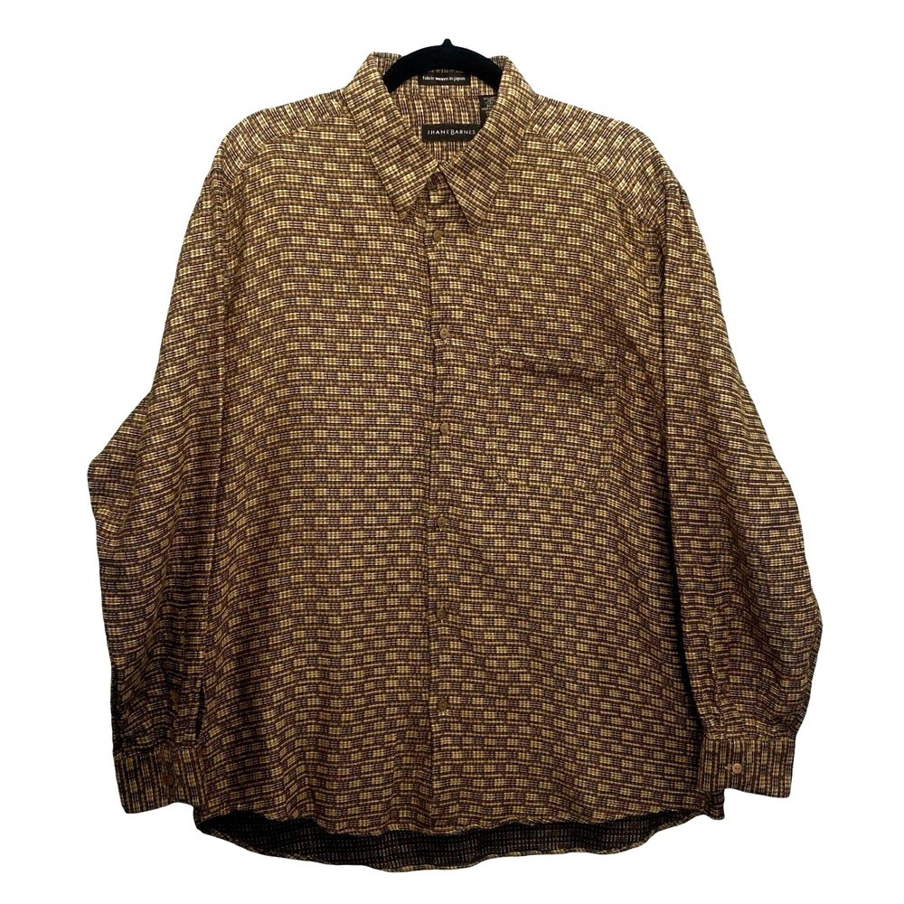 JHANE BARNES Men Long Sleeve Button Front Design Textured Shirt Sz L Brown 93-4